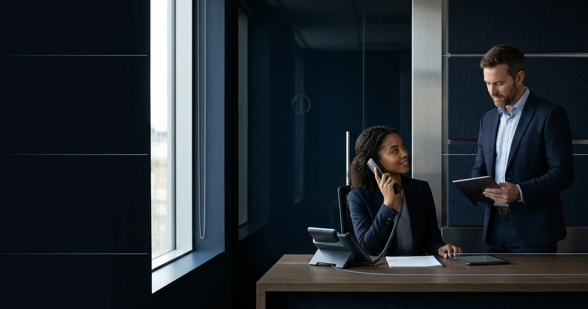 UK business team testing an AI receptionist against clear capability and handoff standards
