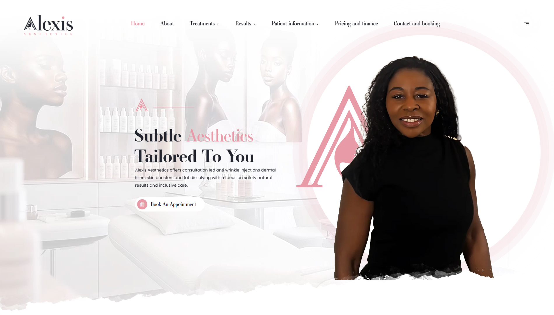 Alexis Aesthetics website homepage screenshot
