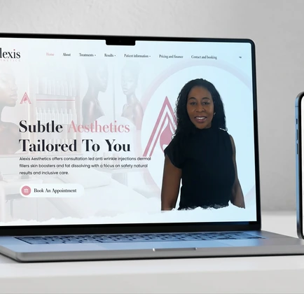 Alexis Aesthetics website shown on laptop and phone mockups