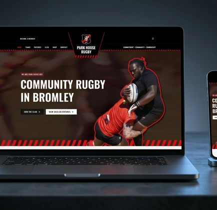 Parkhouse Rugby Club website shown on laptop and phone mockups