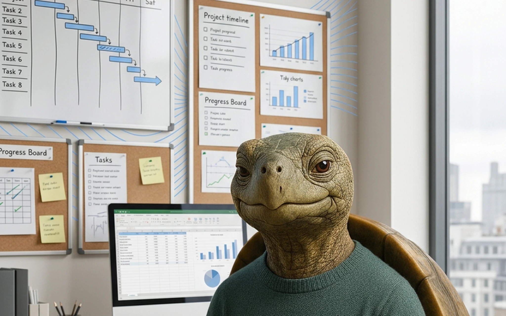 Terry working calmly with organised tasks