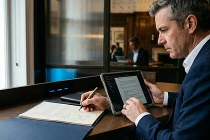 Professional adviser verifying approved sources before using an AI-assisted draft