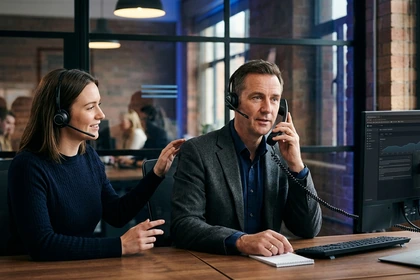 Human team member taking over a complex customer call with context