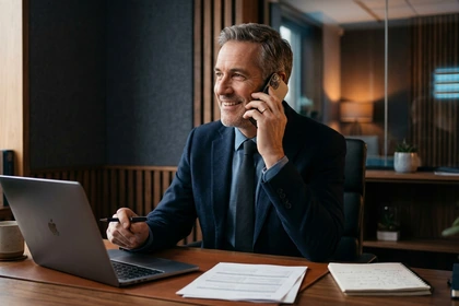 Business adviser holding a helpful human follow-up conversation
