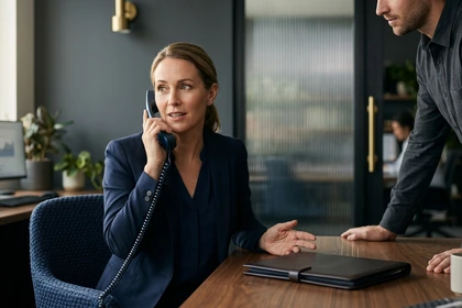 Account manager having a calm payment conversation with a valued business client