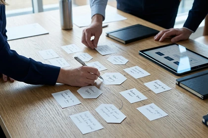 Team mapping one business workflow during AI discovery