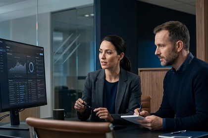 Staff reviewing evidence from a contained AI pilot