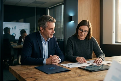 Business owner reviewing a measured automation pilot with a team member